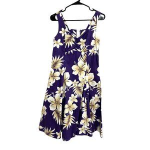 Vintage Pacific Legend Hawaiian Floral Dress Purple White M Sleeveless Dress